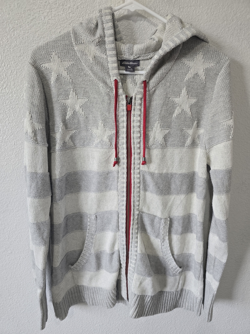 Eddie Bauer Women’s Striped Star Hooded Zip Sweater Large